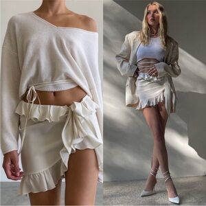 Orseund Iris silk ruffle wrap mini skirt